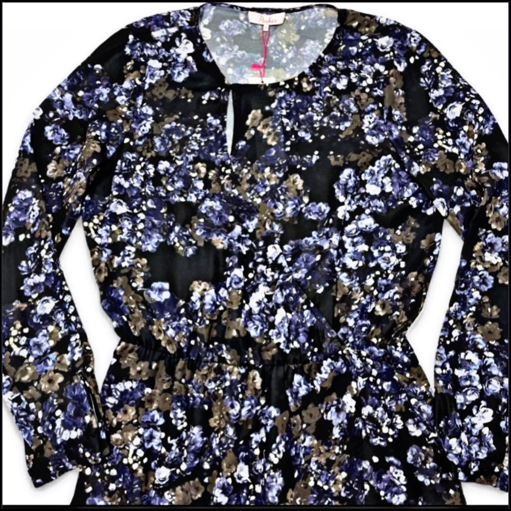 NWT PARKER DARK BLUEBONNET FLORAL FAUX-WRAP ASYMMETRICAL DRESS M - Picture 3 of 11